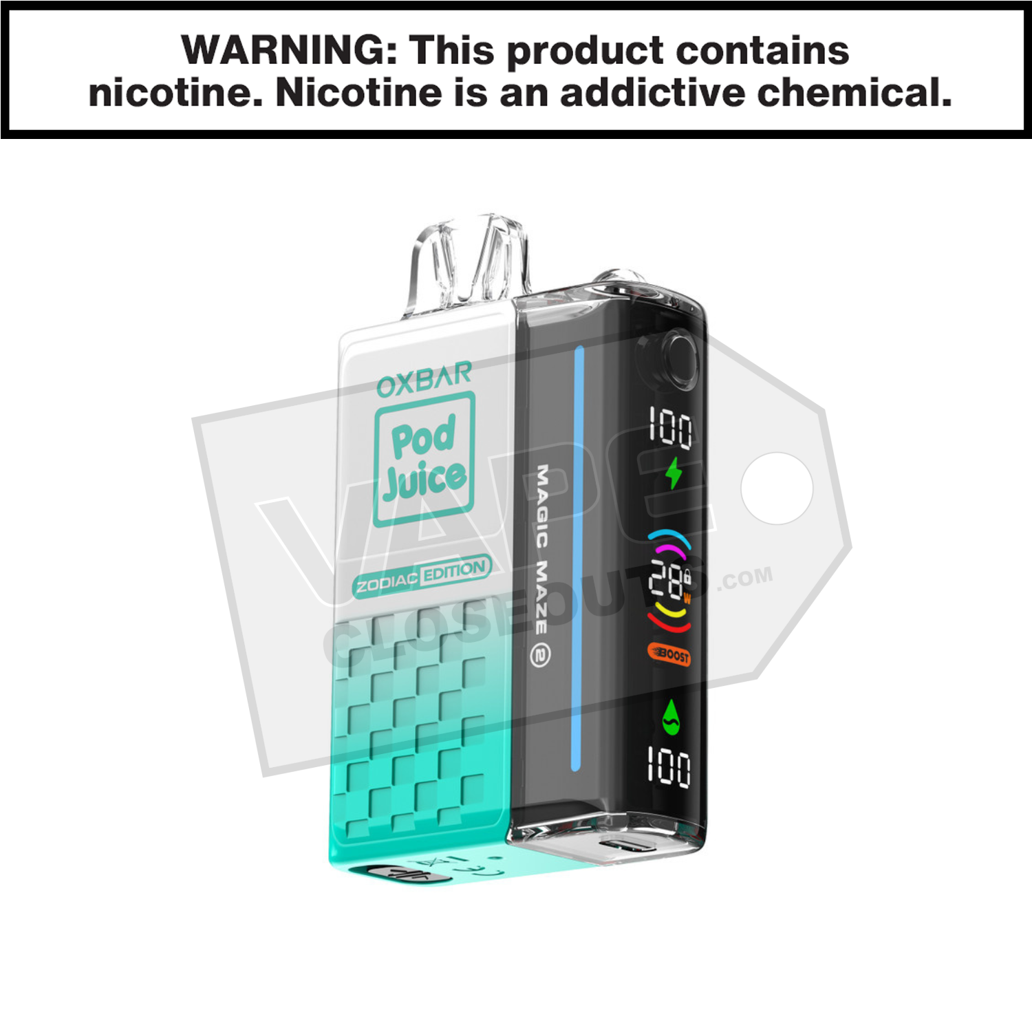 Clear Emerald Oxbar Magic Maze ZERO Nicotine 30K Pod Disposable Vape