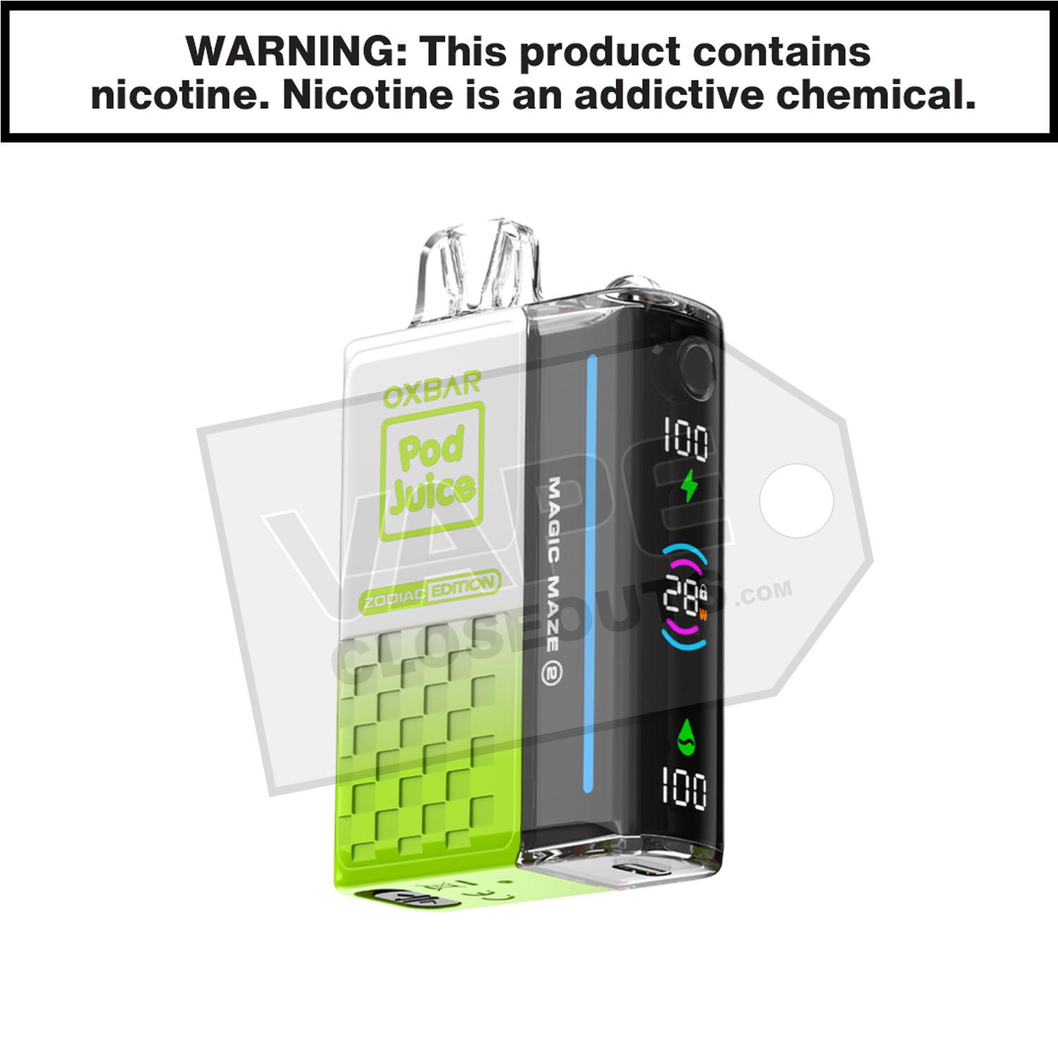 Sour Apple Skittz Oxbar Magic Maze ZERO Nicotine 30K Pod Disposable Vape