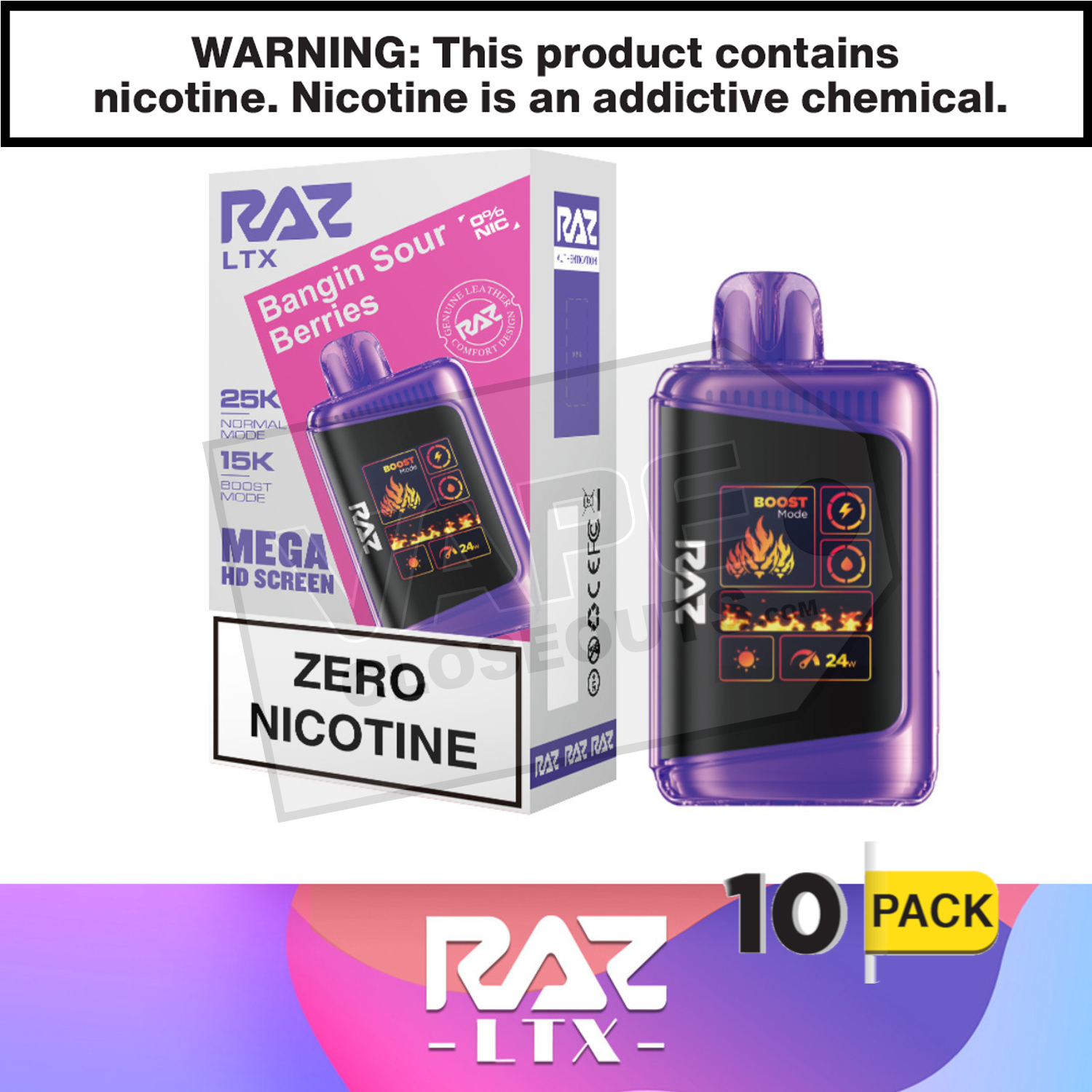 Bangin Sour Berries RAZ LTX 25K ZERO Nicotine Disposable Vape — image 2