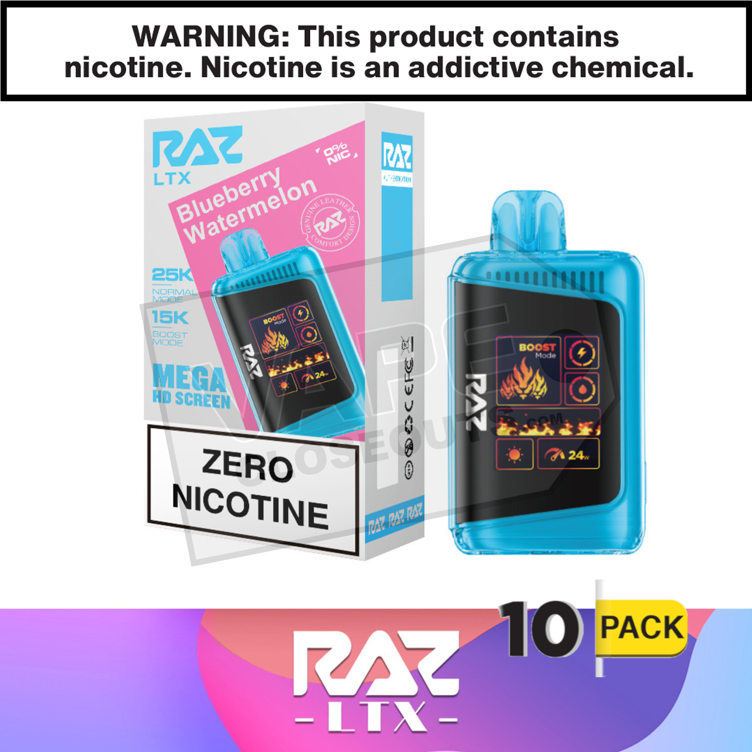 Blueberry Watermelon RAZ LTX 25K ZERO Nicotine Disposable Vape — image 2