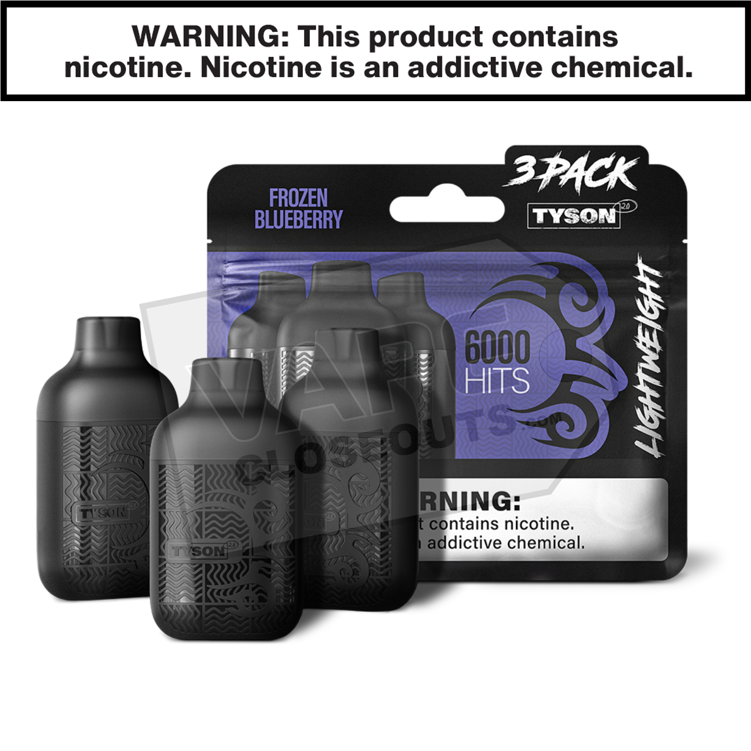 Frozen Blueberry Tyson 2.0 Lightweight 6k Puff Disposable Vape (3-Pack)