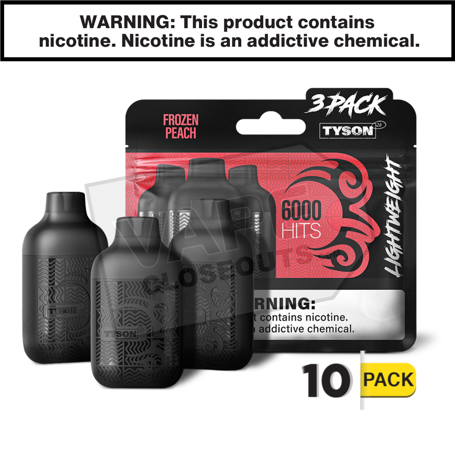 Frozen Peach Tyson 2.0 Lightweight 6k Puff Disposable Vape (3-Pack)