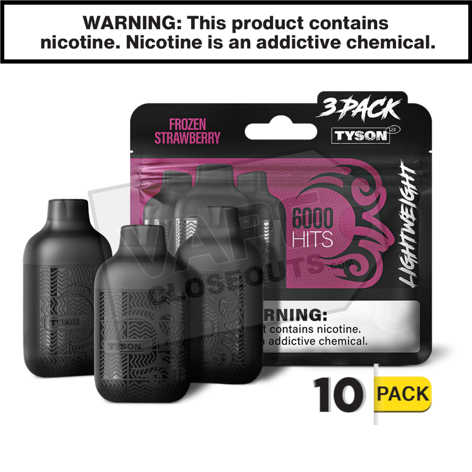 Frozen Strawberry Tyson 2.0 Lightweight 6k Puff Disposable Vape (3-Pack)