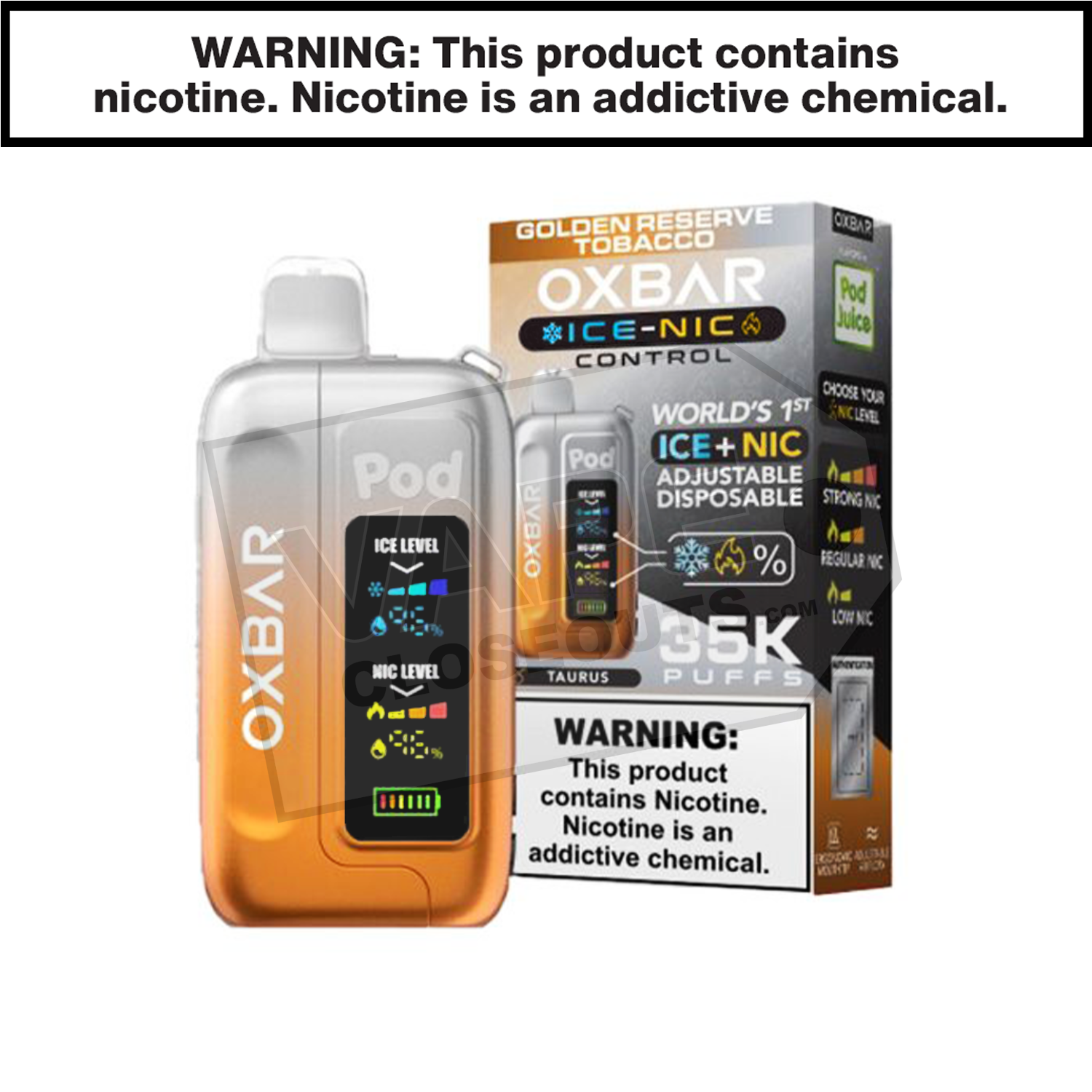 Golden Reserve Tobacco OXBAR X Pod Juice Ice-Nic Control 35K Disposable Vape