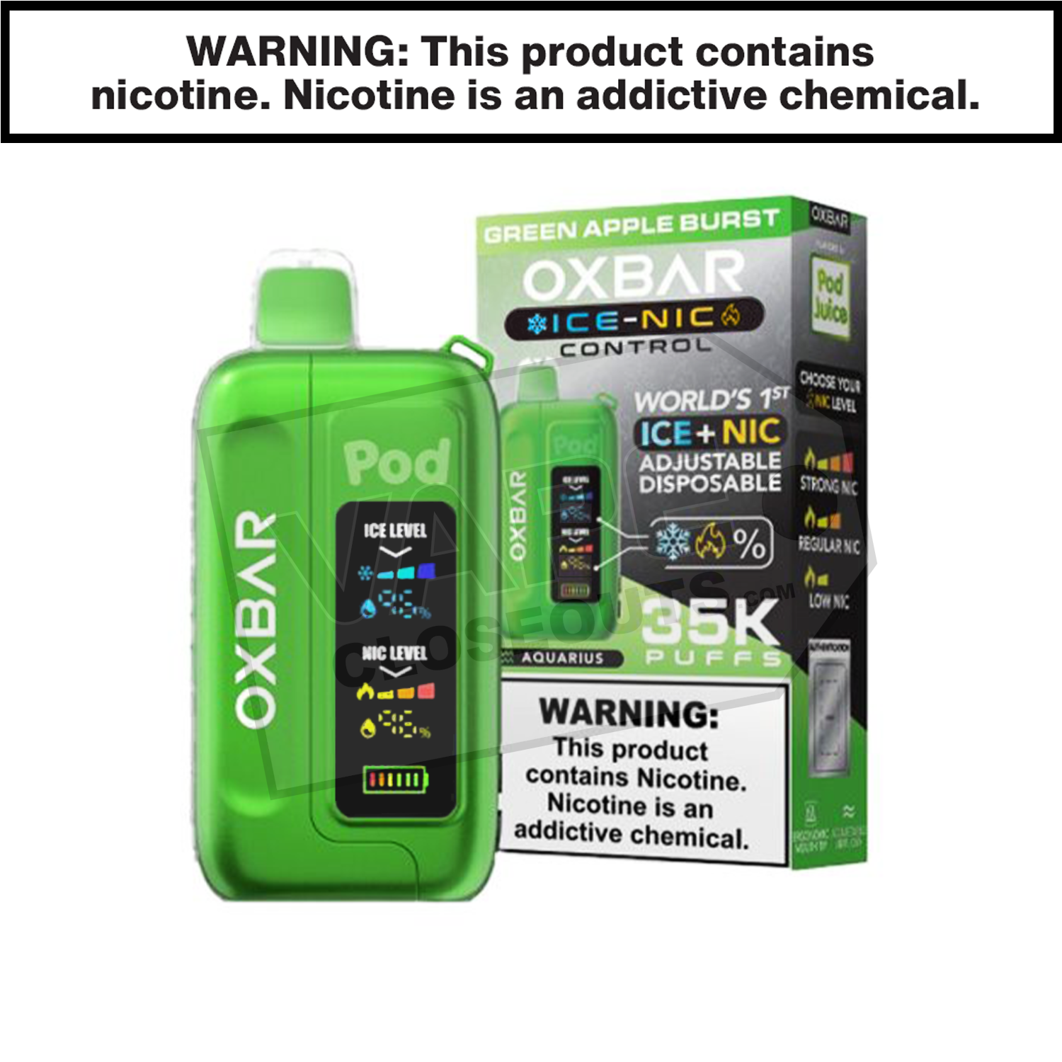 Green Apple Burst OXBAR X Pod Juice Ice-Nic Control 35K Disposable Vape
