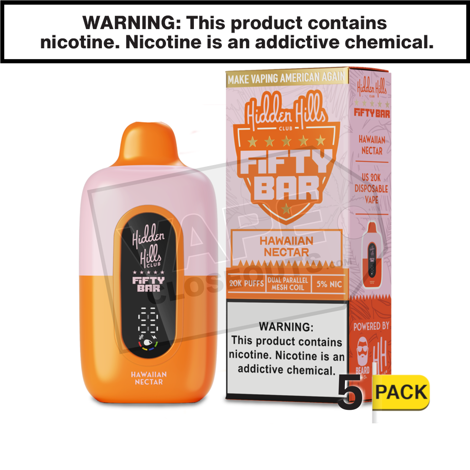 Hawaiian Nectar Fifty Bar 20K Hidden Hills Disposable Vape
