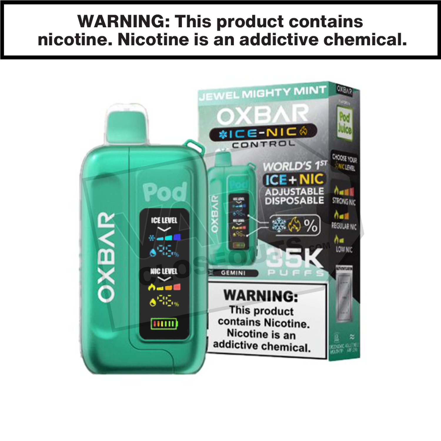 Jewel Mighty Mint OXBAR X Pod Juice Ice-Nic Control 35K Disposable Vape