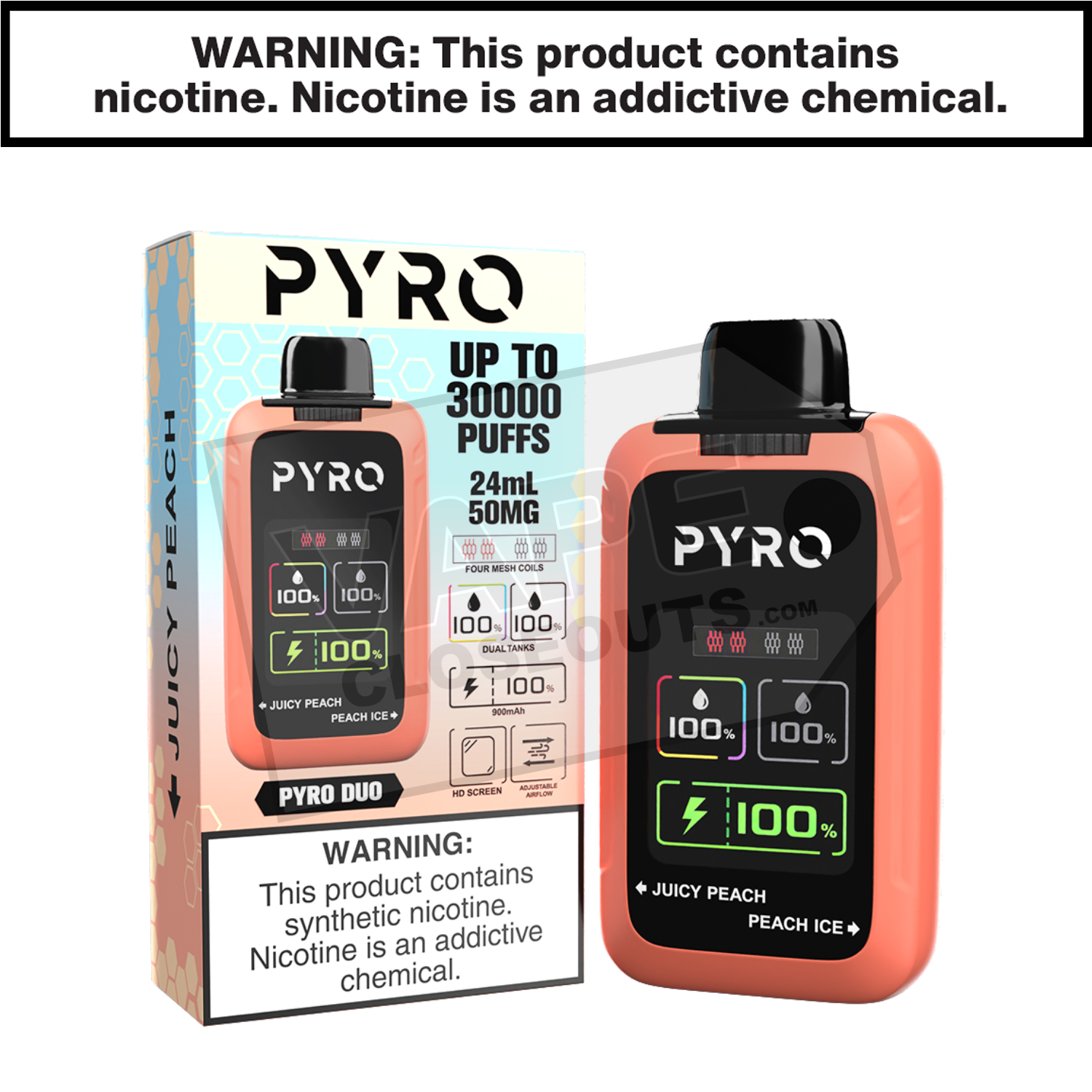 Juicy Peach + Peach Ice Pyro Duo 30K Disposable Vape