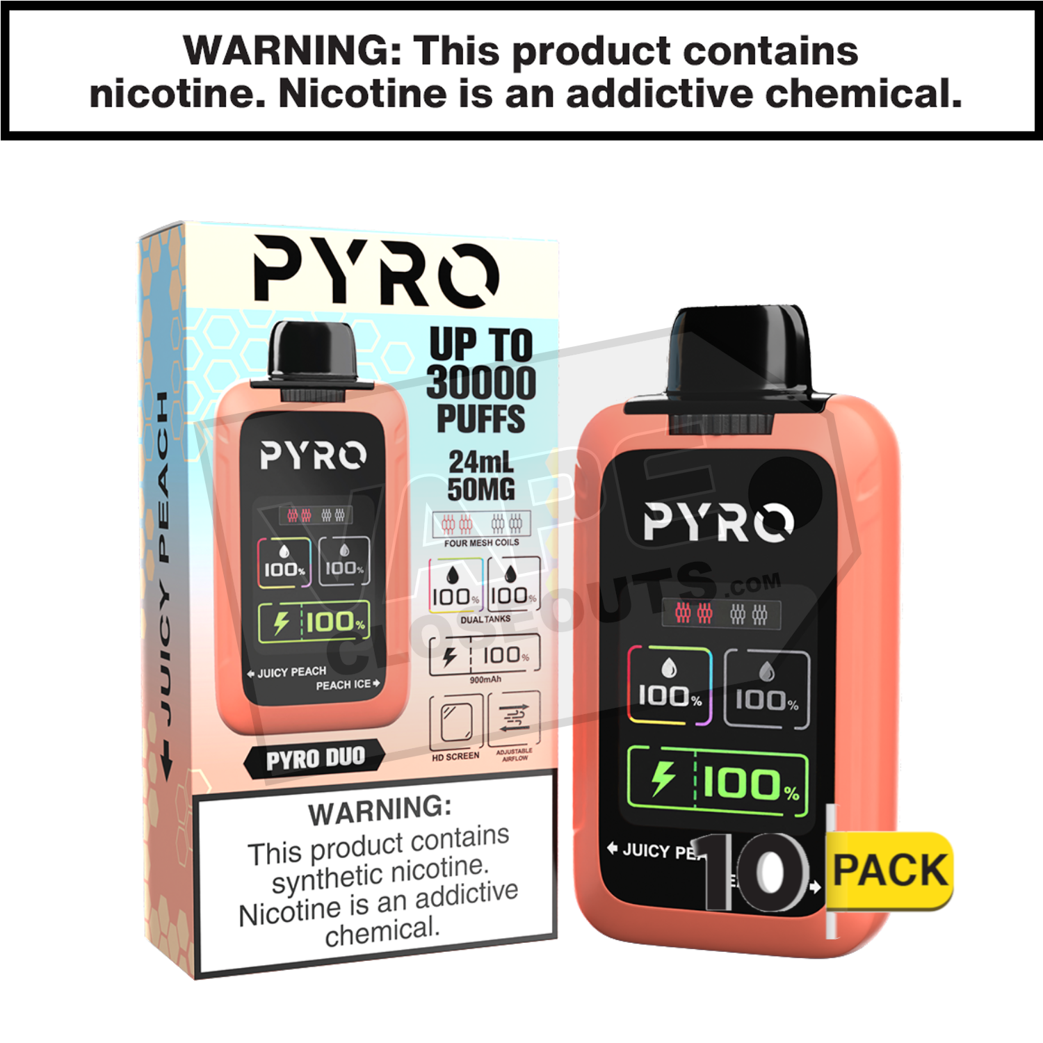 Juicy Peach + Peach Ice Pyro Duo 30K Disposable Vape — image 2