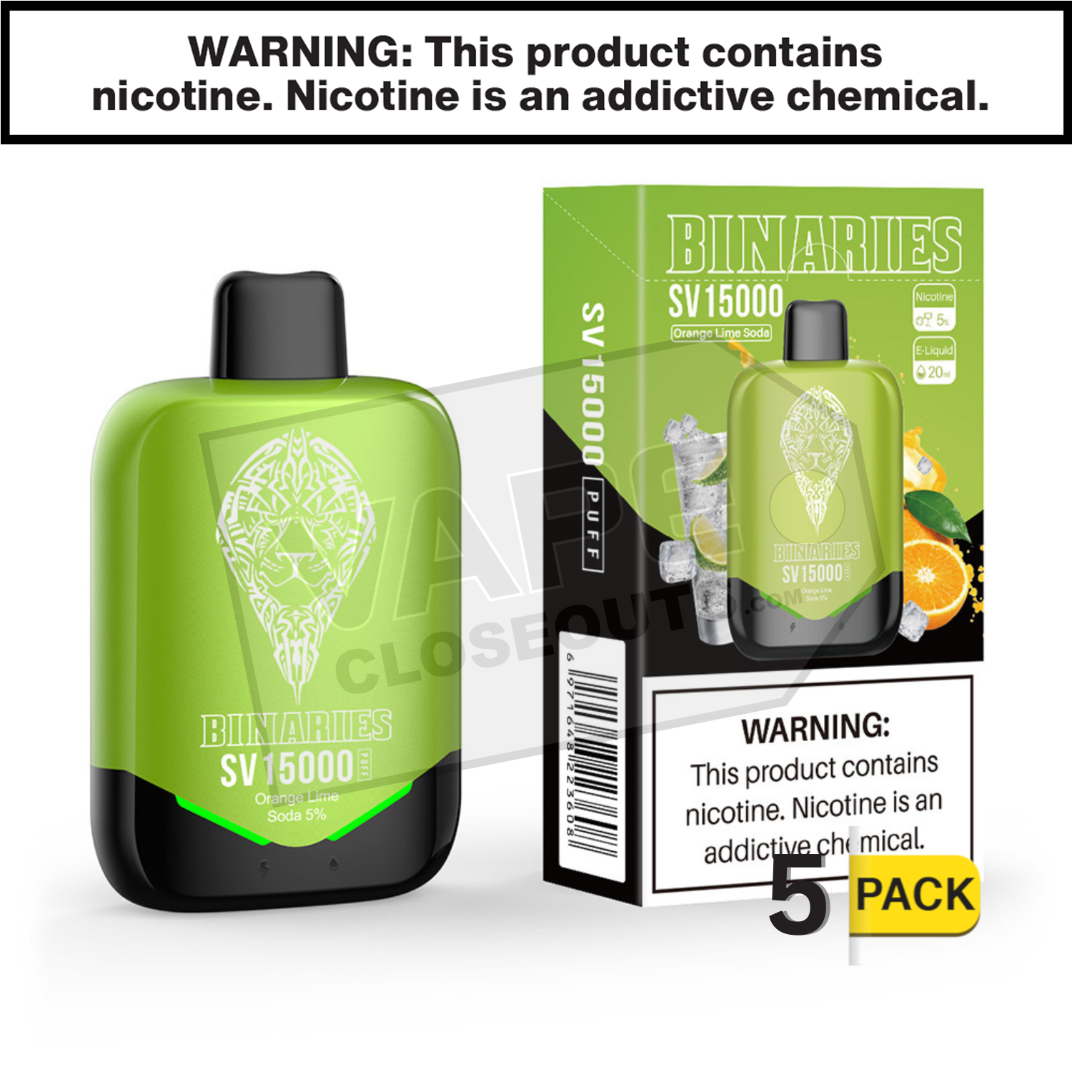 Orange Lime Soda Mint HorizonTech Binaries Cabin SV Disposable 15000