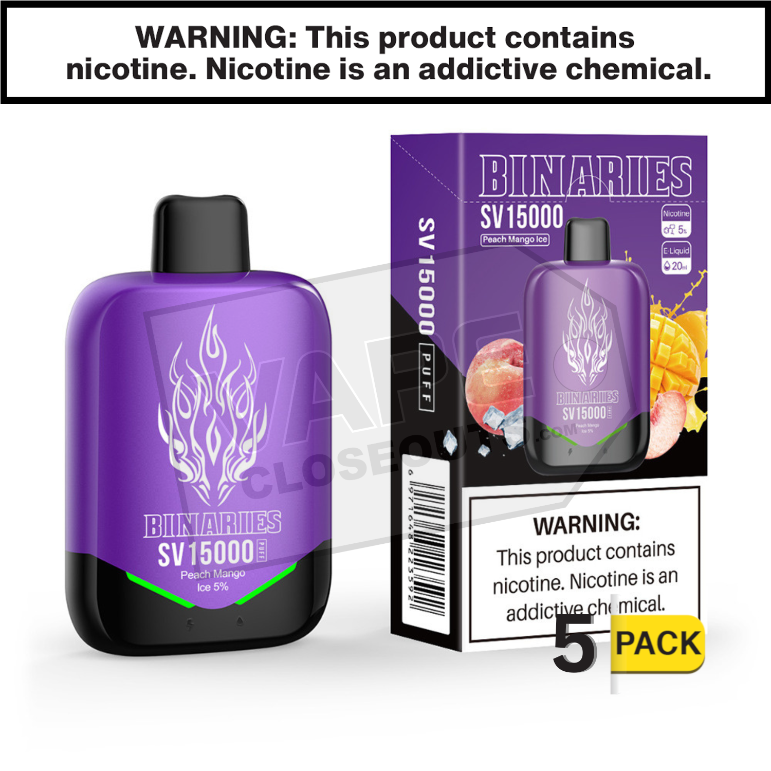Peach Mango Ice HorizonTech Binaries Cabin SV Disposable 15000
