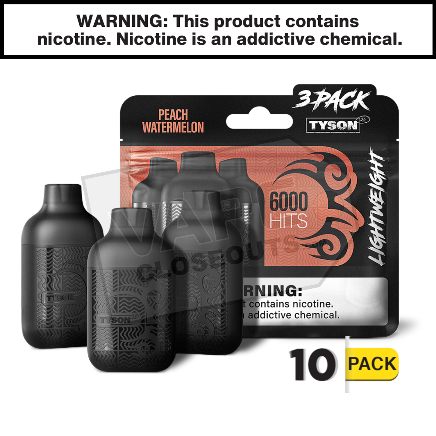 Peach Watermelon Tyson 2.0 Lightweight 6k Puff Disposable Vape (3-Pack)