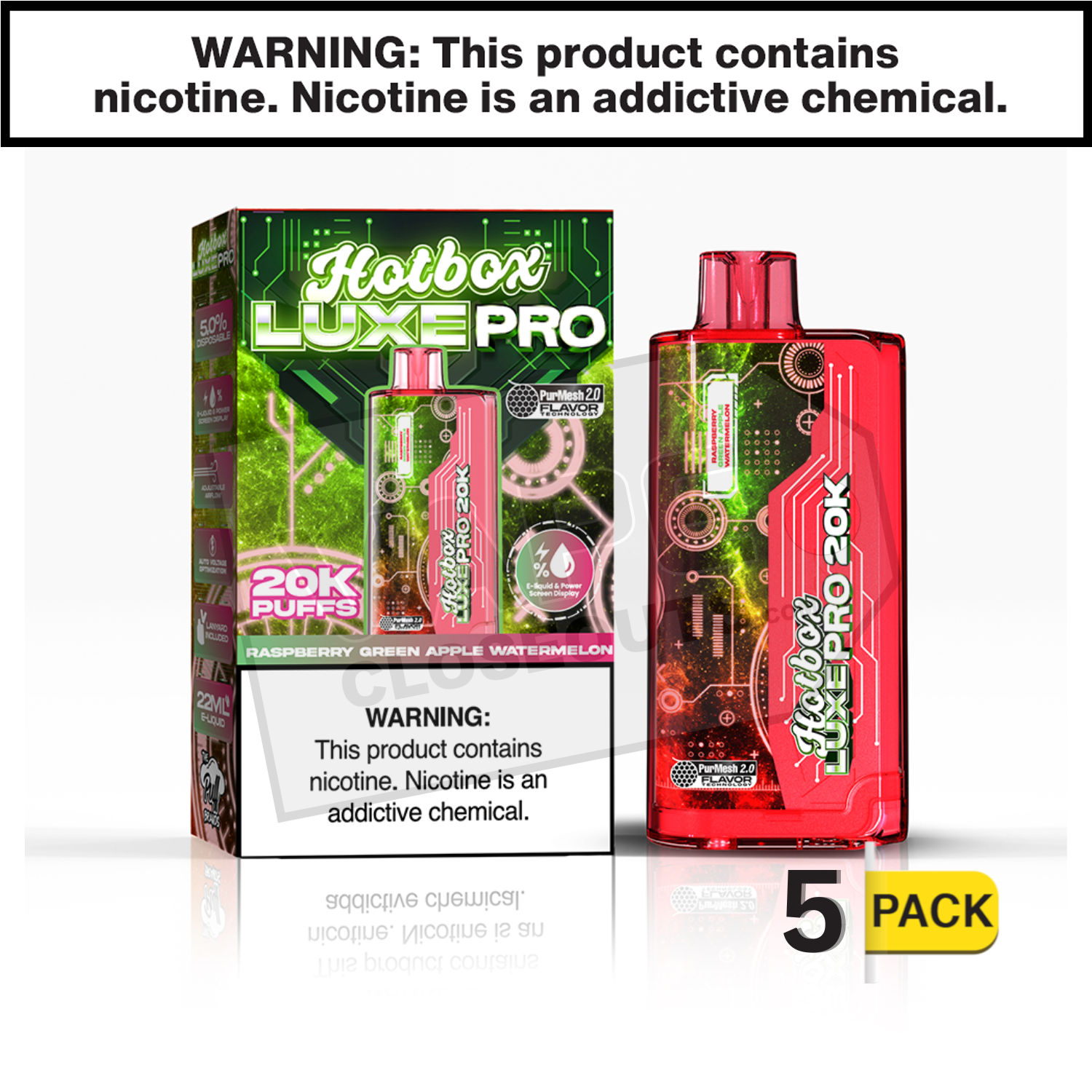 Raspberry Green Apple Watermelon Hotbox Luxe Pro 20K Disposable Vape