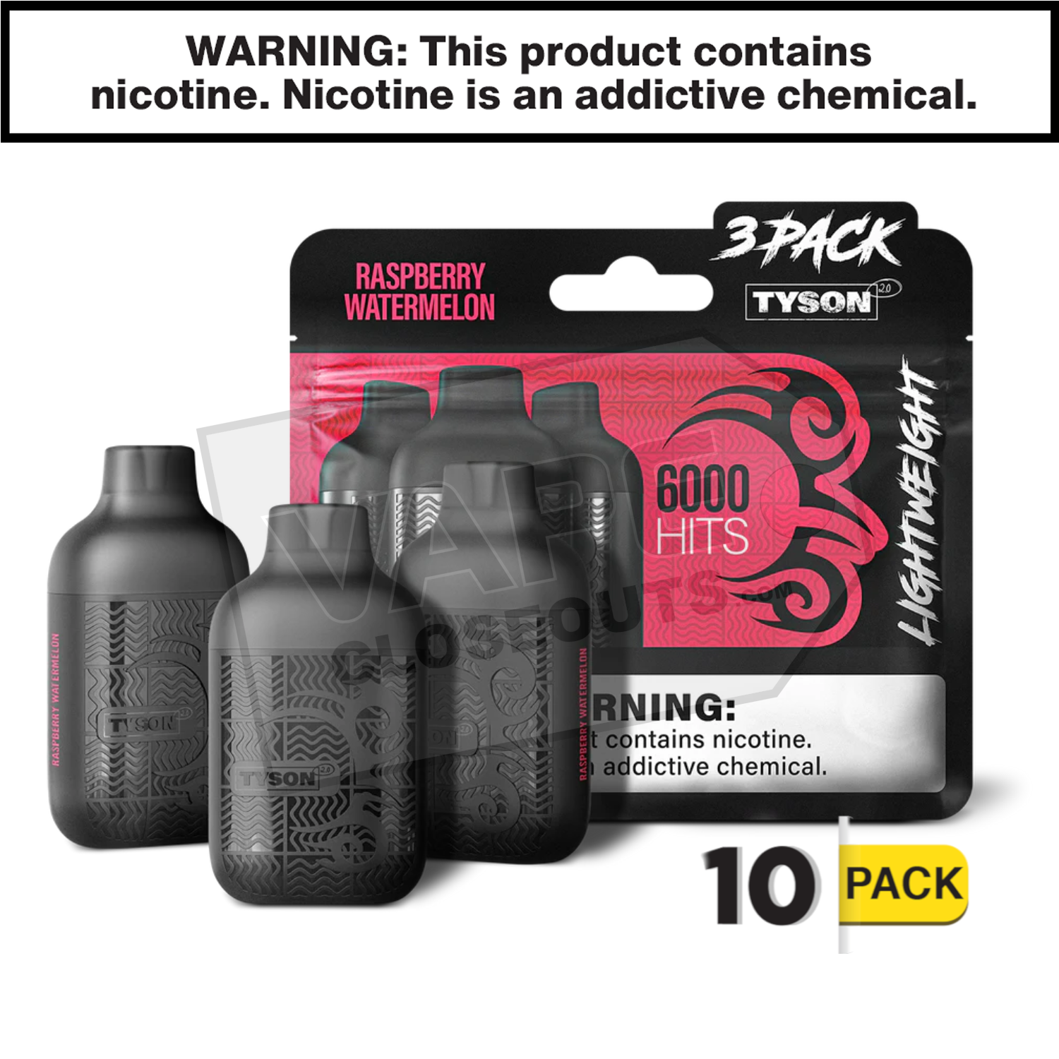 Raspberry Watermelon Tyson 2.0 Lightweight 6k Puff Disposable Vape (3-Pack)