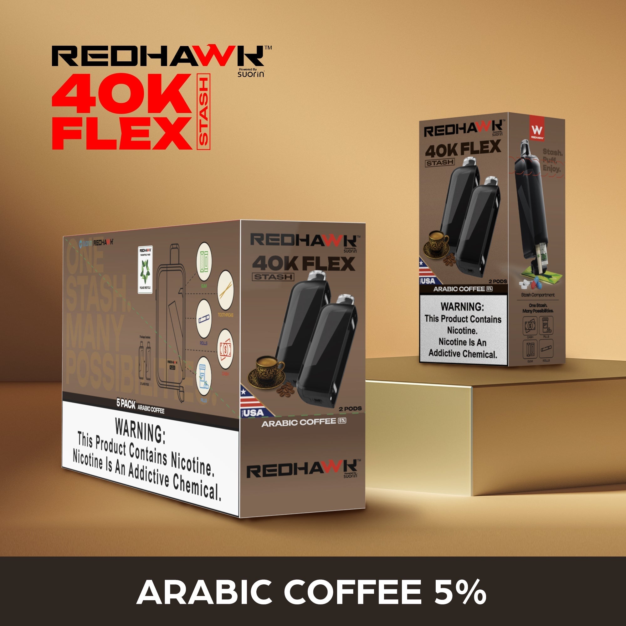 RedHawk 40K FLEX Stash ARABIC COFFEE 2 Pack Replacement Pods — image 2