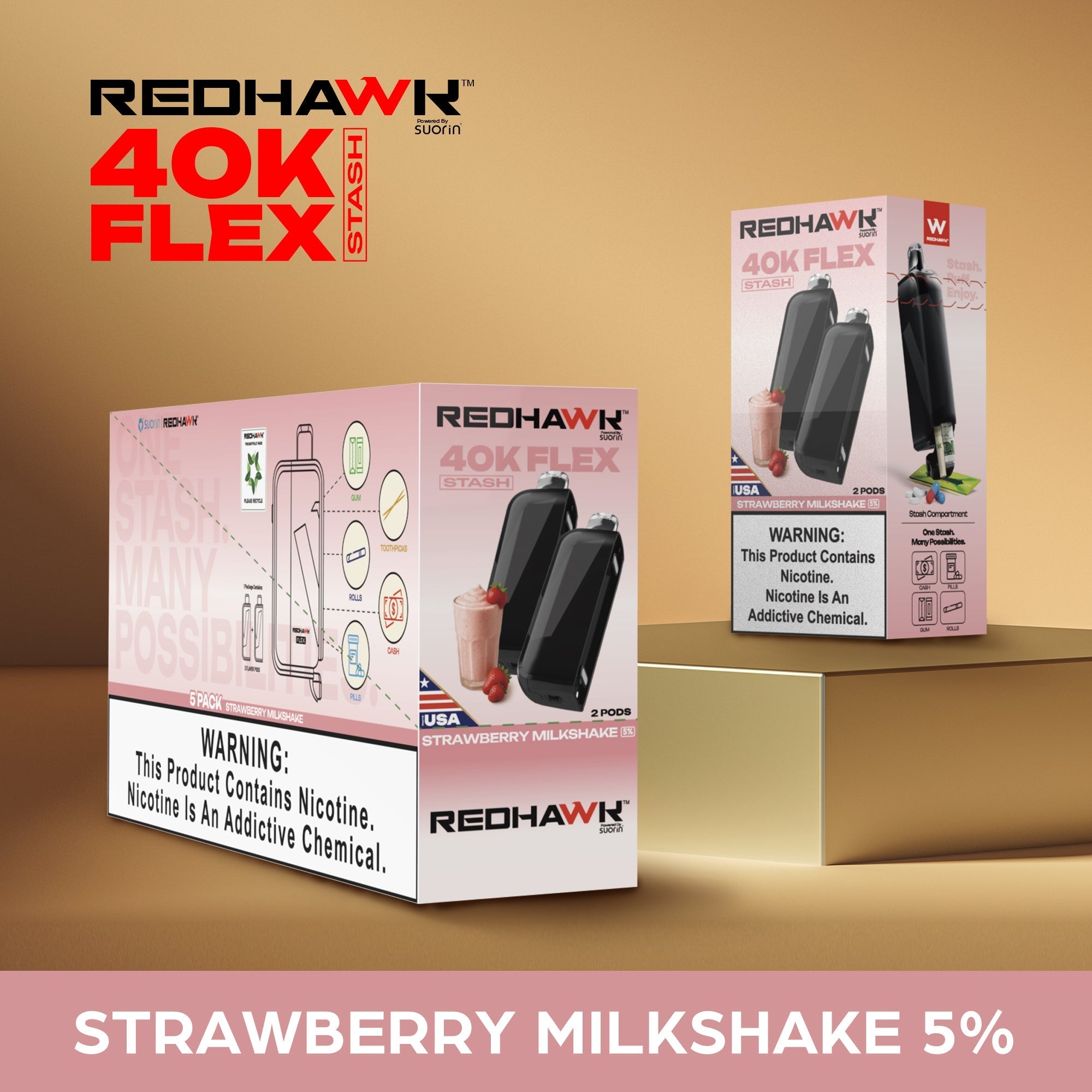 RedHawk 40K FLEX Stash STRAWBERRY MILKSHAKE 2 Pack Replacement Pods — image 2