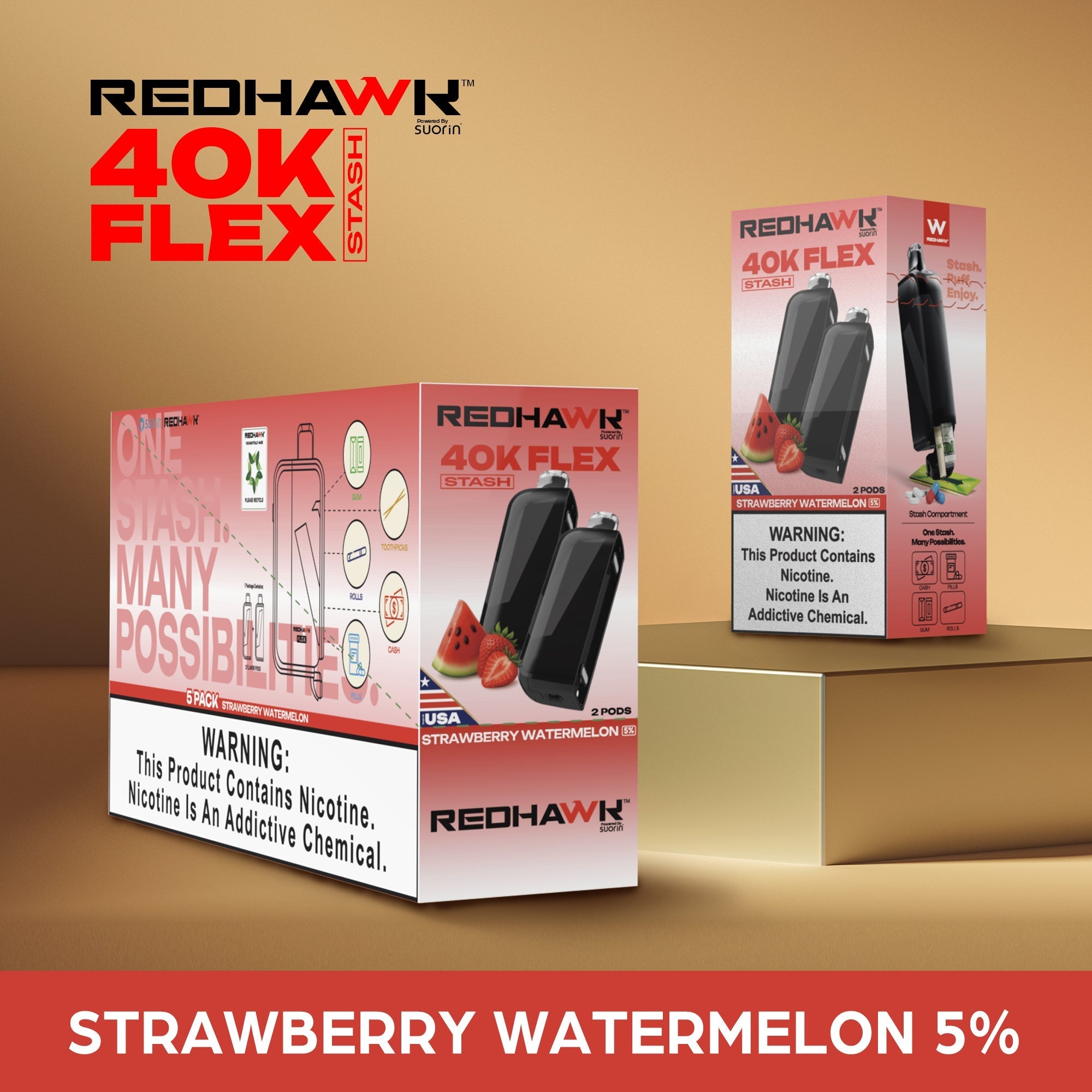RedHawk 40K FLEX Stash STRAWBERRY WATERMELON 2 Pack Replacement Pods — image 2