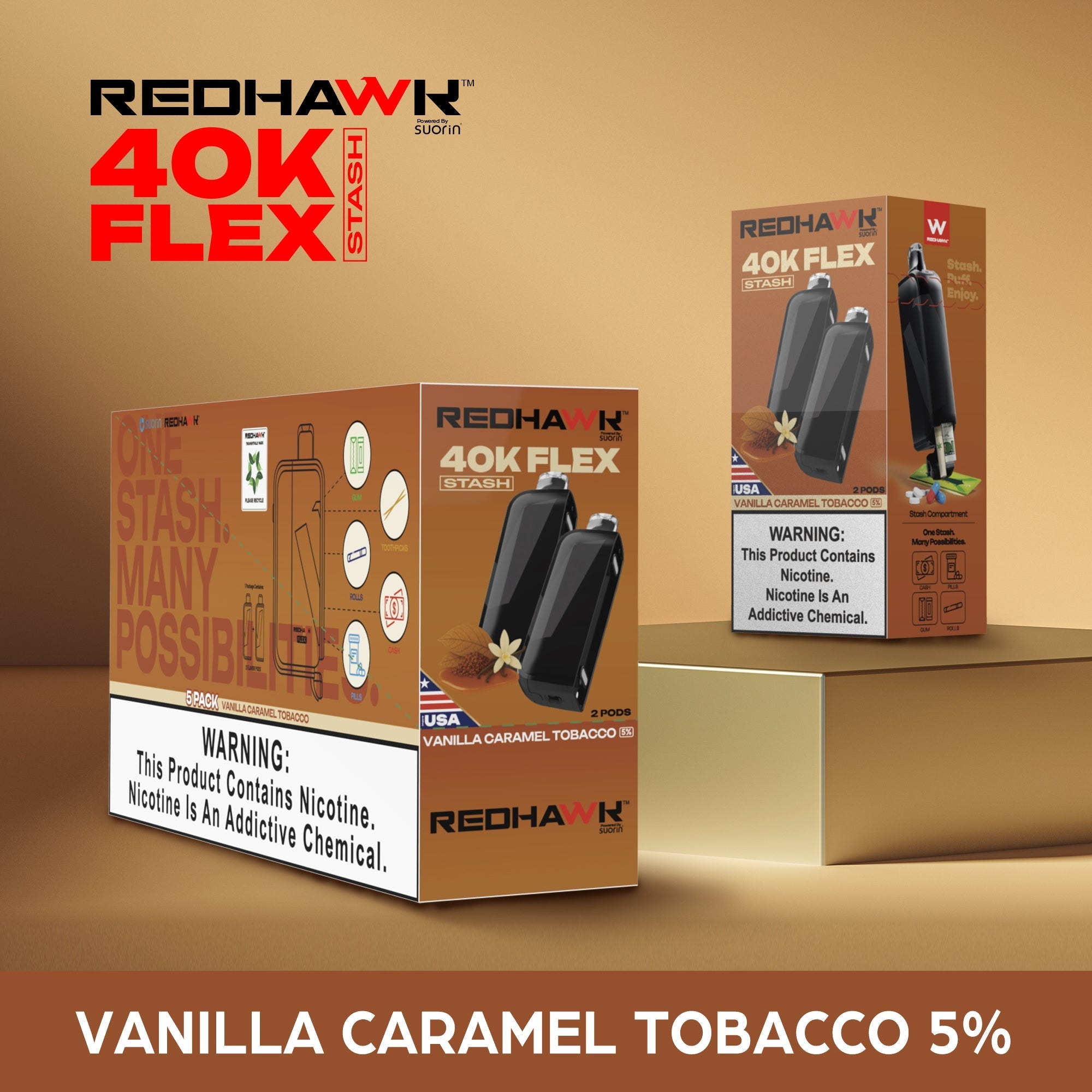 RedHawk 40K FLEX Stash VANILLA CARAMEL TOBACCO 2 Pack Replacement Pods — image 2