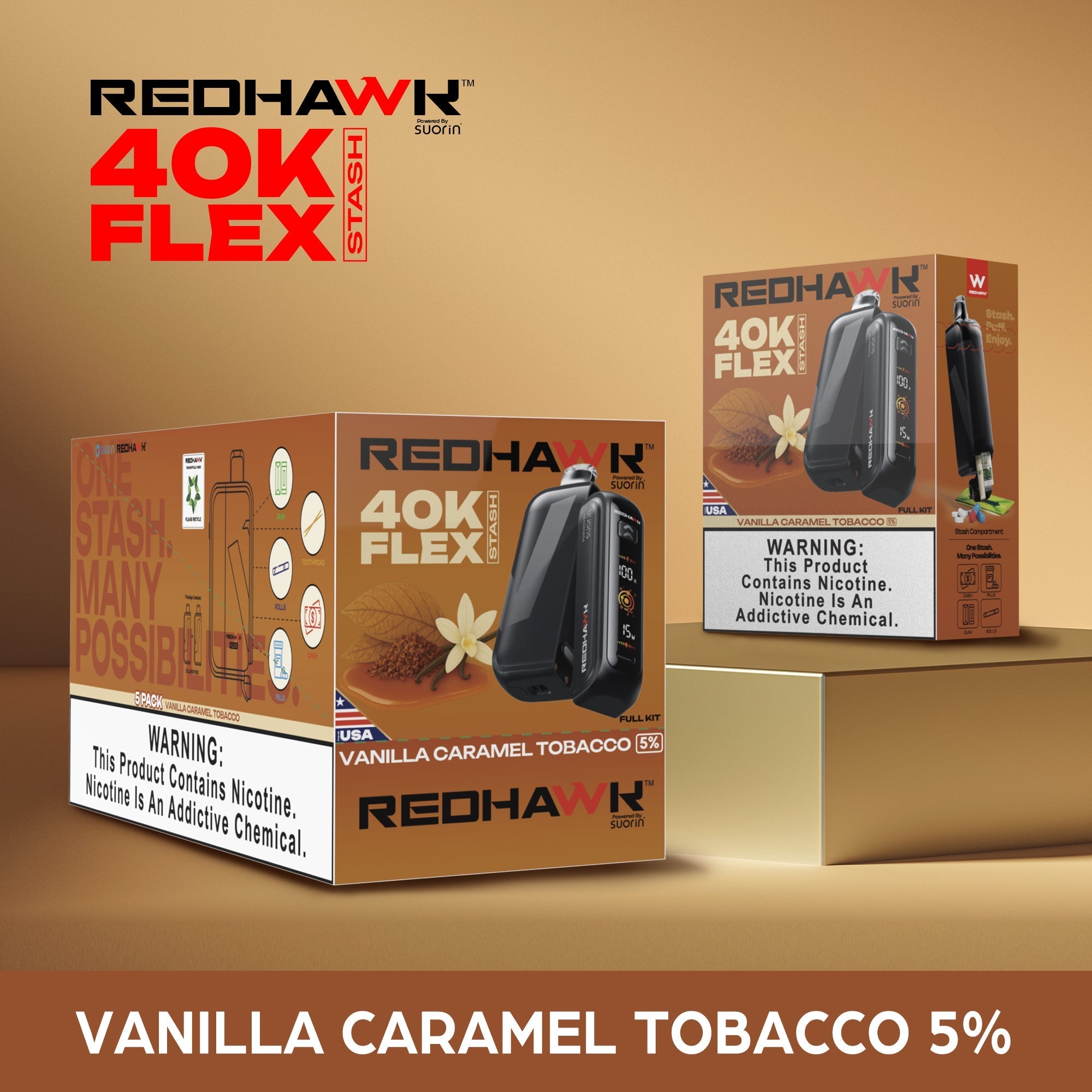RedHawk 40K Puff FLEX Stash Disposable Vape - Vanilla Caramel Tobacco — image 4
