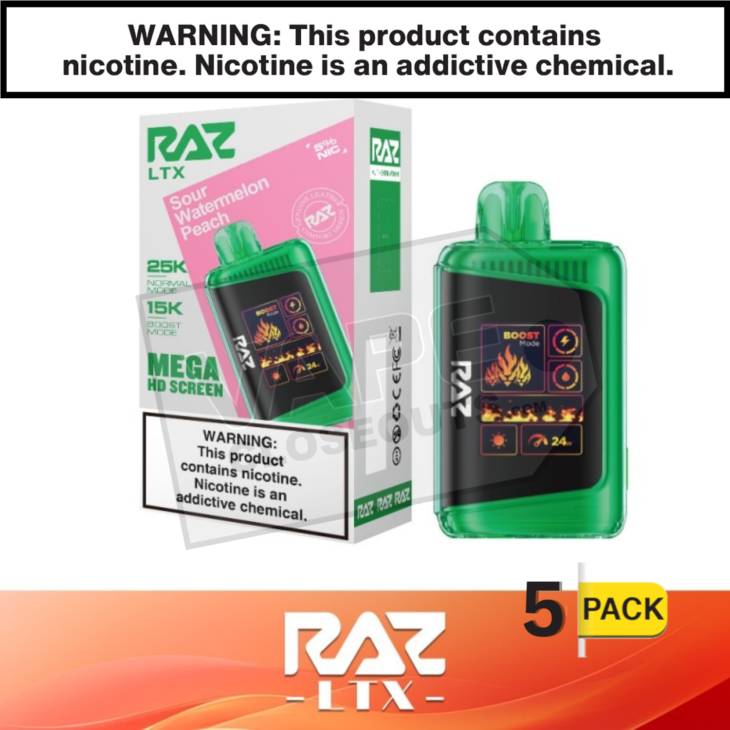 Sour Watermelon Peach RAZ LTX 25K Disposable Vape