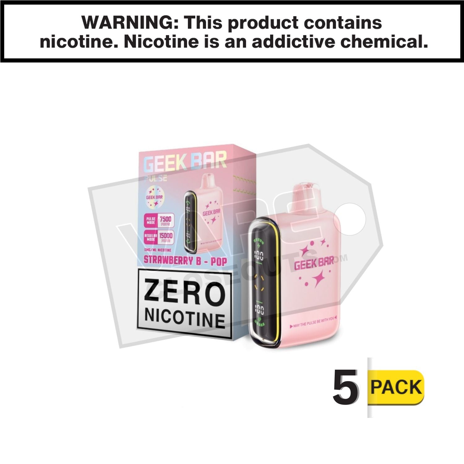Strawberry B Pop Geek Bar Pulse ZERO Nicotine Disposable Vape