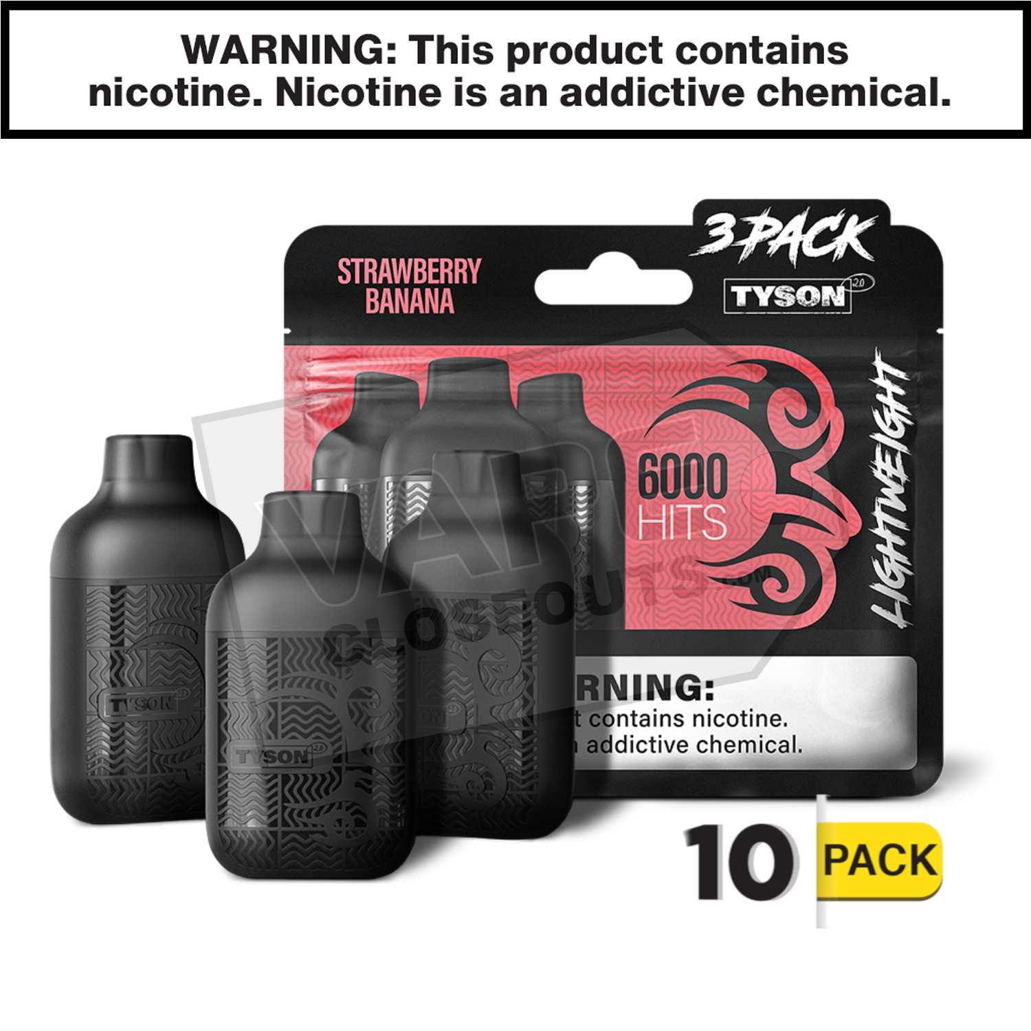 Strawberry Banana Tyson 2.0 Lightweight 6k Puff Disposable Vape (3-Pack)