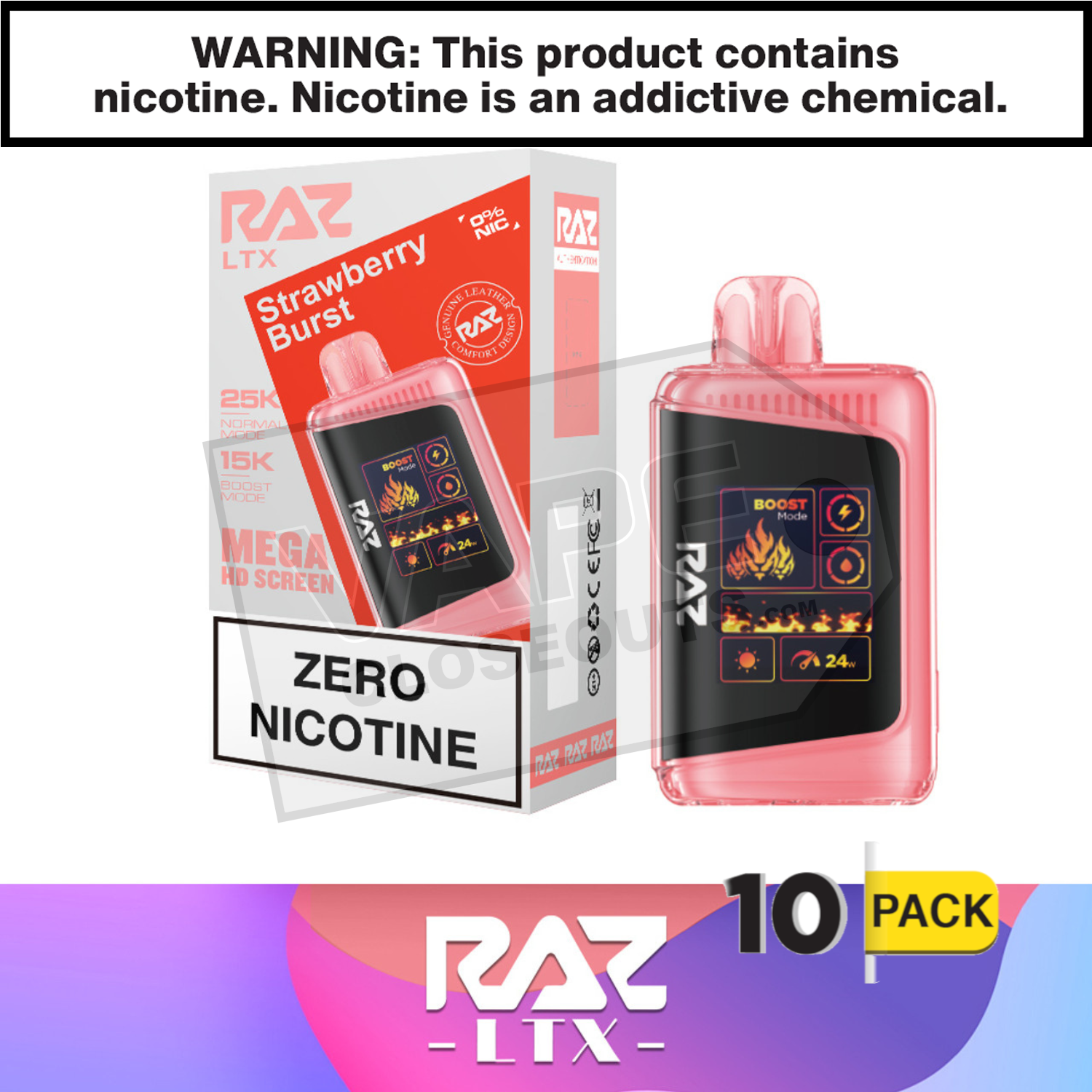 Strawberry Burst RAZ LTX 25K ZERO Nicotine Disposable Vape — image 2