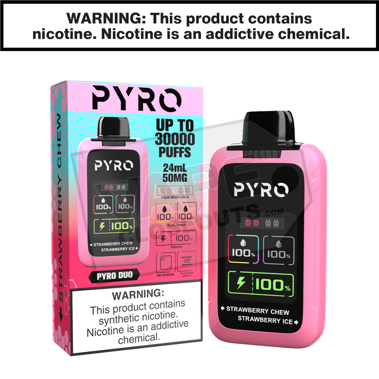 Strawberry Chew + Strawberry Ice Pyro Duo 30K Disposable Vape