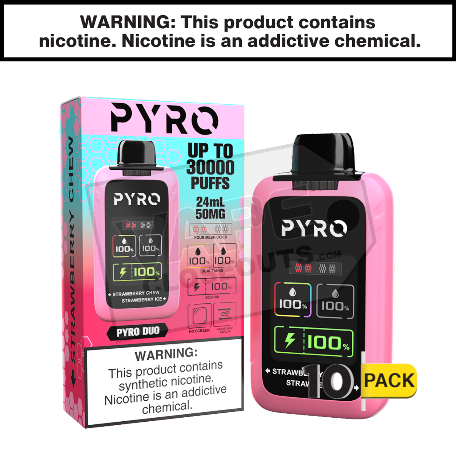 Strawberry Chew + Strawberry Ice Pyro Duo 30K Disposable Vape — image 2