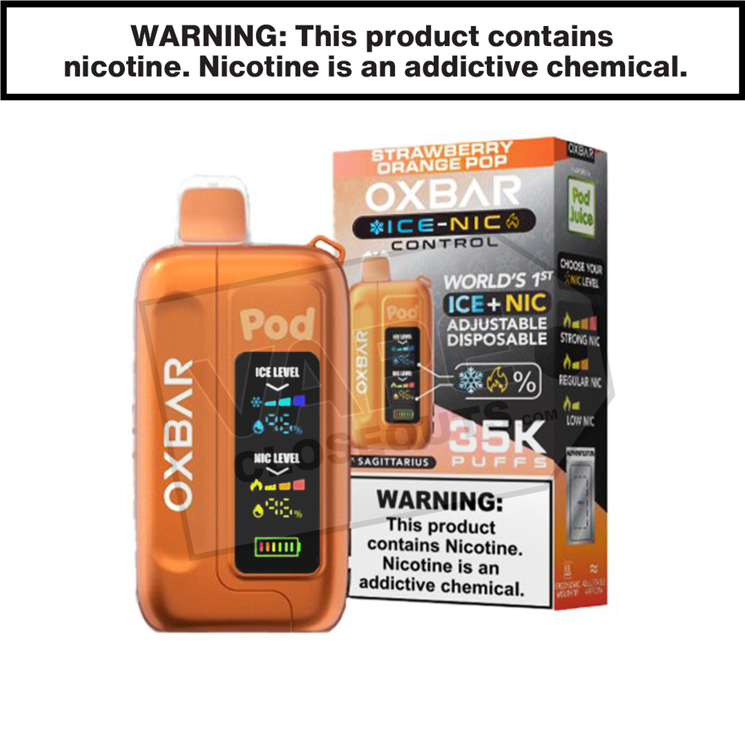 Strawberry Orange Pop OXBAR X Pod Juice Ice-Nic Control 35K Disposable Vape