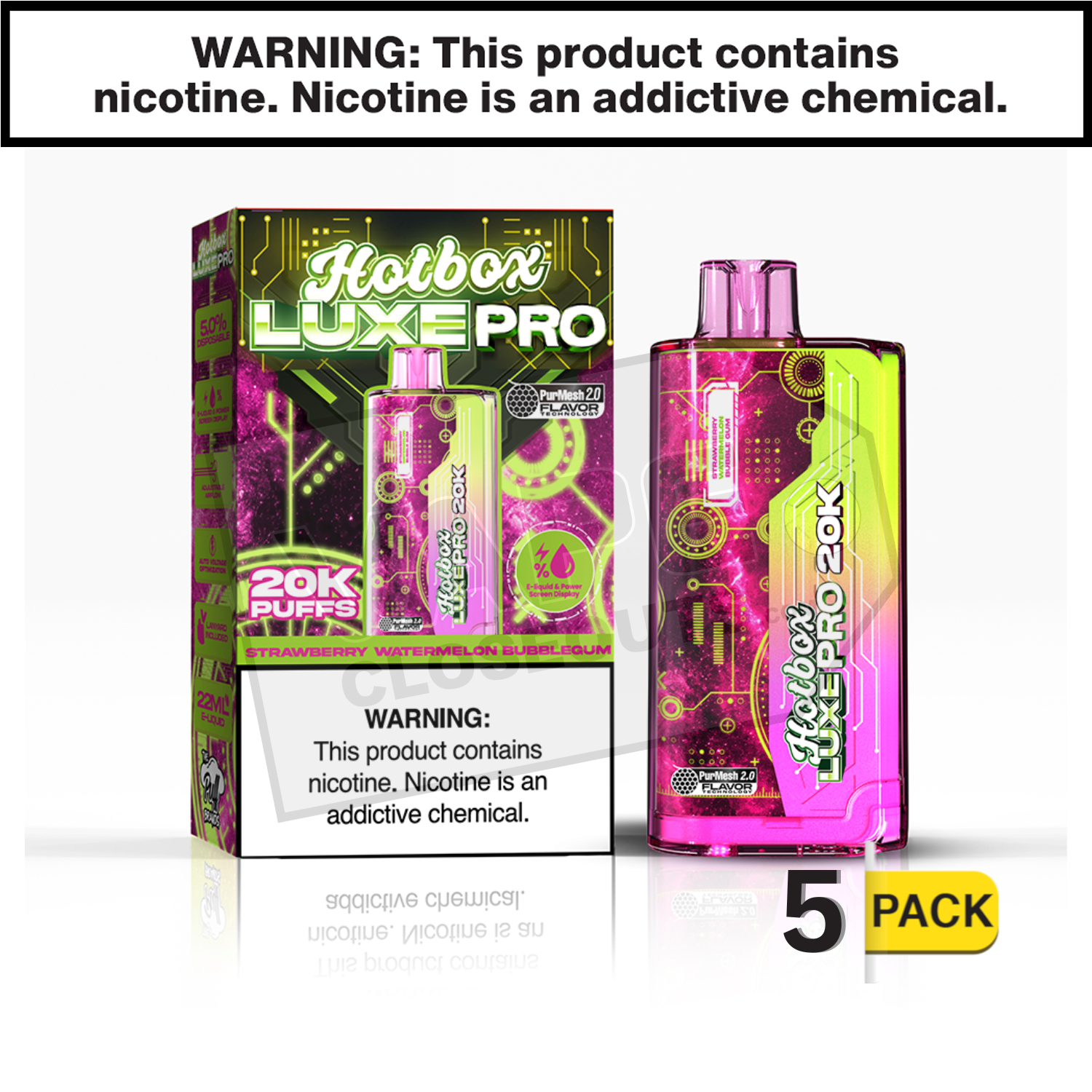 Strawberry Watermelon Bubblegum Hotbox Luxe Pro 20K Disposable Vape