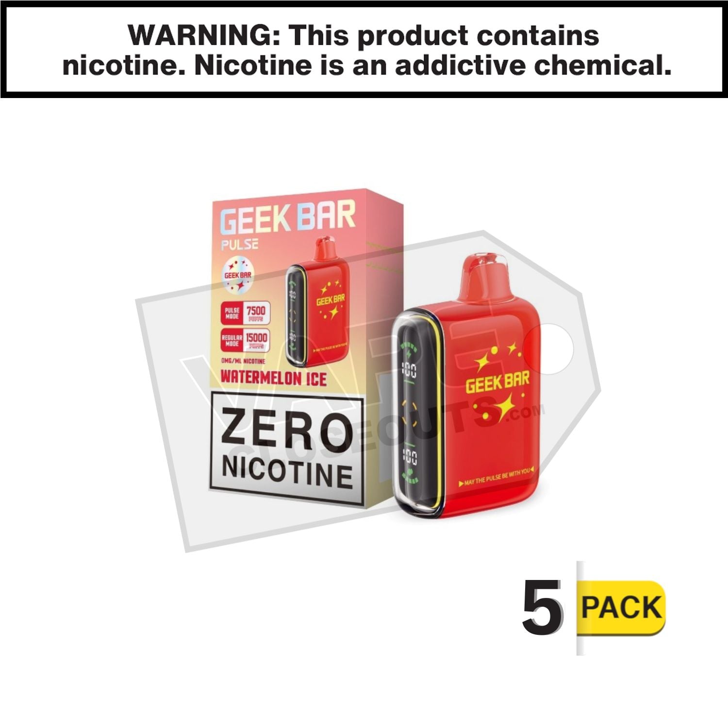 Watermelon Ice Geek Bar Pulse ZERO Nicotine Disposable Vape