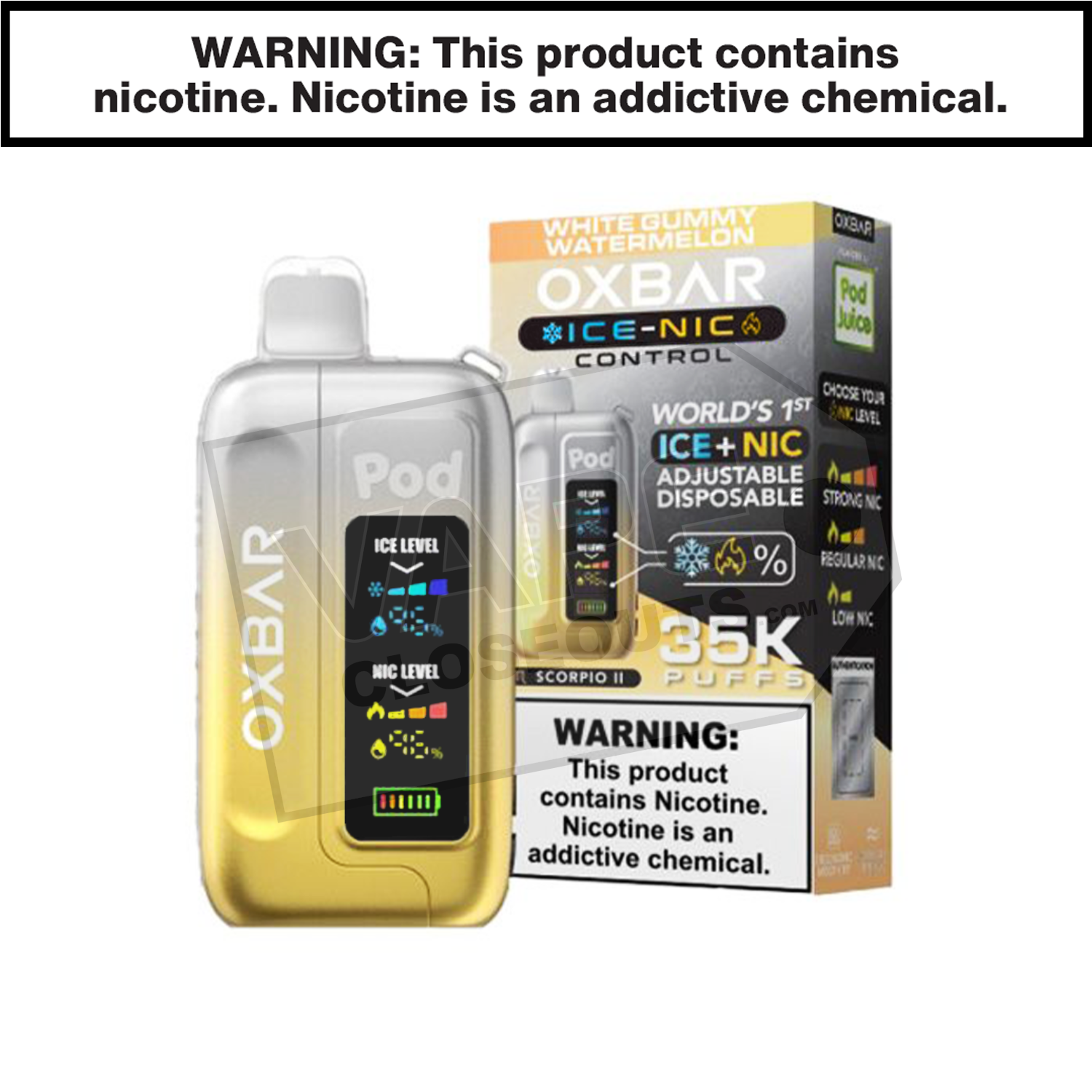 White Gummy Watermelon OXBAR X Pod Juice Ice-Nic Control 35K Disposable Vape
